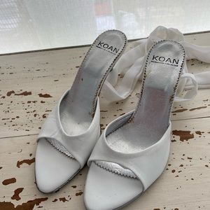 Koan brand Italian sandals with wrap around ribbon